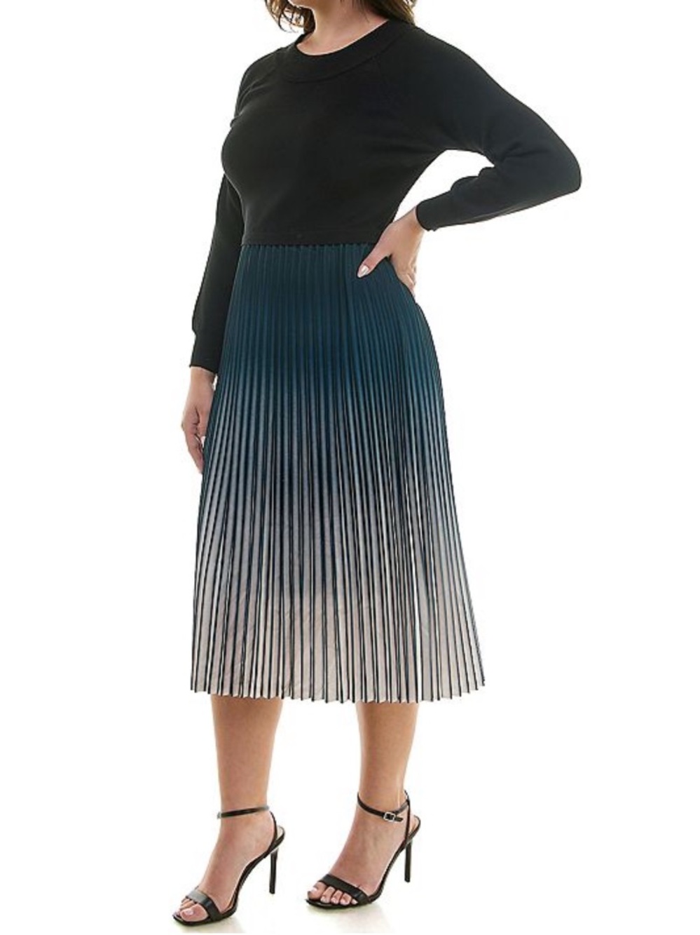 Nanette Lepore Pleated Midi Sweater Dress Ombre Chiffon NWT Large